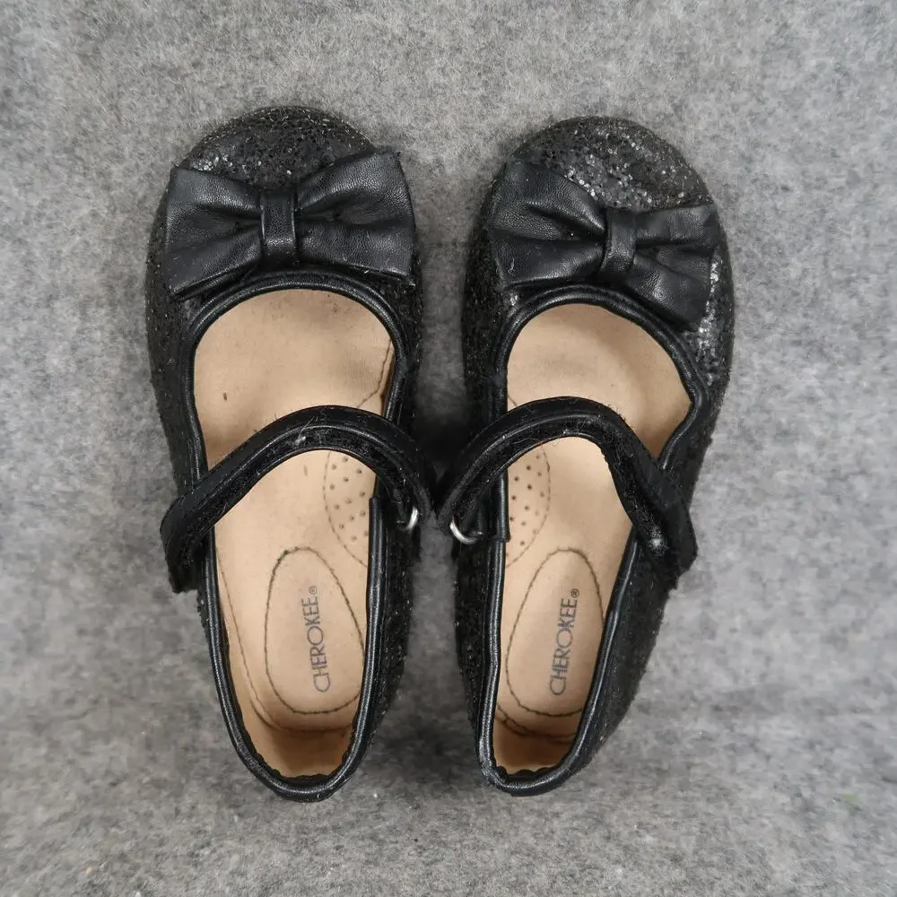 Cherokee Shoes Kids Toddler 9 Mary Jane Ballet Flats Black Glitter Bow Girls